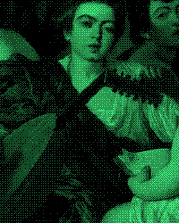 Caravaggio, The Musicians, 1597 — dithered